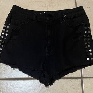 BDG Black Denim Shorts with Silver Studs